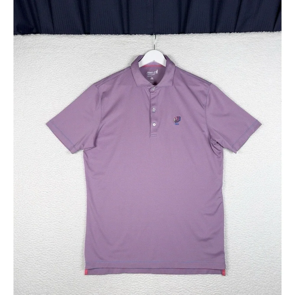 JOHNNIE-O Perfromance Golf Polo Striped Red Blue -M- Native American Head 1924